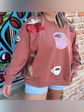 Queen of Sparkles ☕️ Rust Coffee All Over Sweatshirt